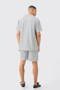 boohooMAN Oversized Boxy Revere Geo Jacquard Shirt & Short Set | UK| Sets & Co-Ords