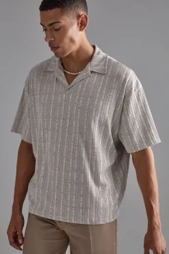 Oversized Boxy Revere Marl Stripe Polo | UK^boohooMAN Sale