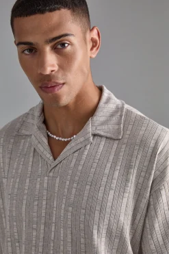 Oversized Boxy Revere Marl Stripe Polo | UK^boohooMAN Sale