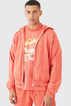 boohooMAN Oversized Boxy Reverse Loopback Printed Zip Through Hoodie | UK| Hoodies & Sweatshirts