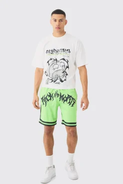 boohooMAN Oversized Boxy Rick And Morty License T-shirt And Mesh Short Set | UK| Tracksuits