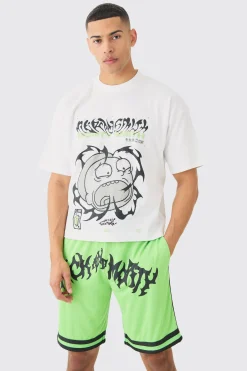 boohooMAN Oversized Boxy Rick And Morty License T-shirt And Mesh Short Set | UK| Tracksuits