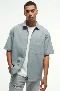 boohooMAN Oversized Boxy Ripstop Zip Through Shirt | UK| Shirts