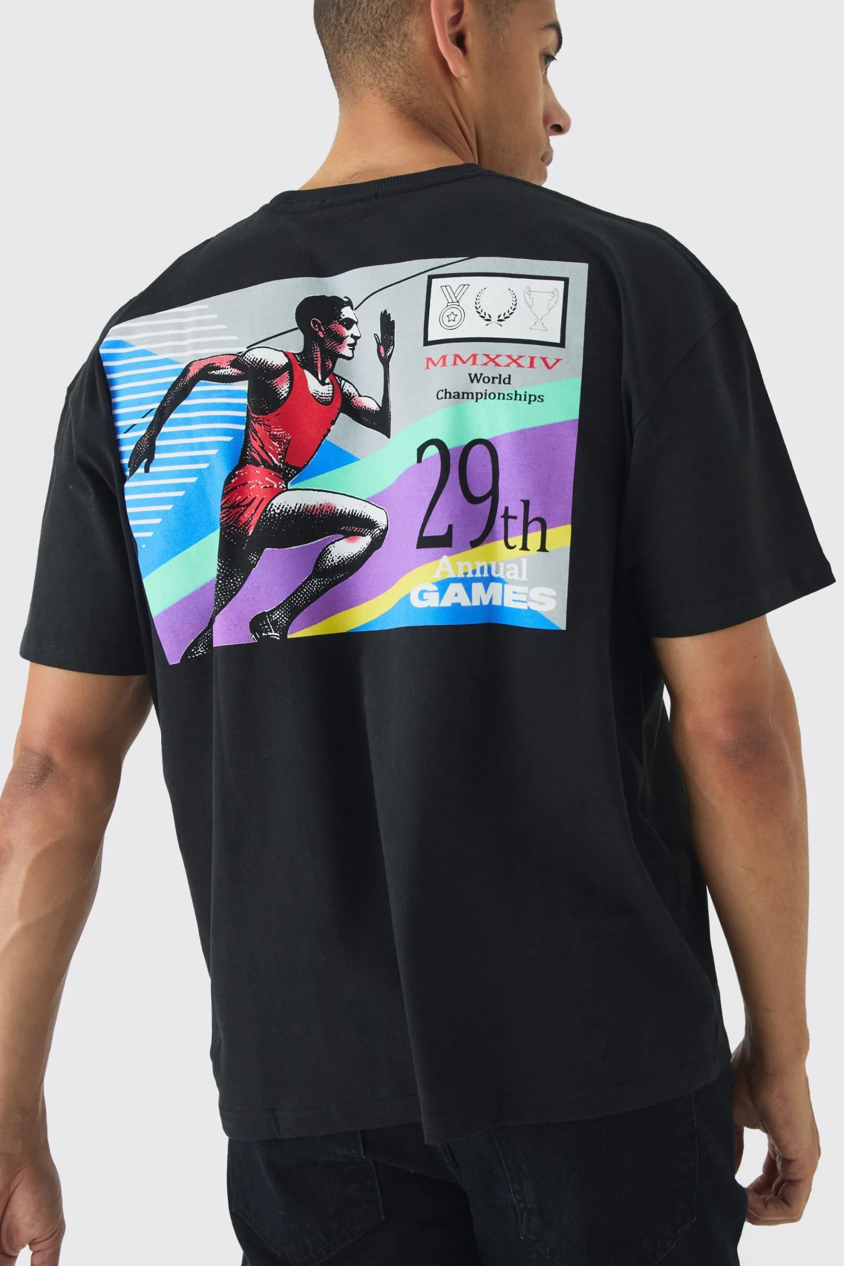 Oversized Boxy Running Stamp Print T-Shirt | UK^boohooMAN Outlet