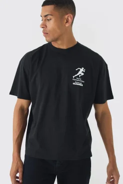 Oversized Boxy Running Stamp Print T-Shirt | UK^boohooMAN Outlet