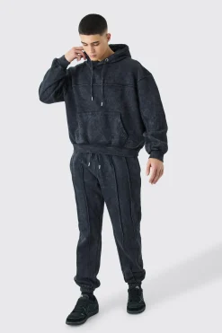 boohooMAN Oversized Boxy Seam Detail Washed Hooded Tracksuit | UK| Tracksuits