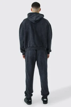 boohooMAN Oversized Boxy Seam Detail Washed Hooded Tracksuit | UK| Tracksuits