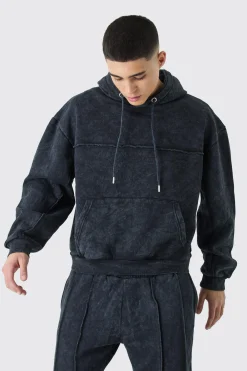 boohooMAN Oversized Boxy Seam Detail Washed Hooded Tracksuit | UK| Tracksuits
