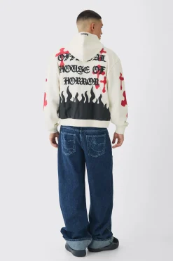 boohooMAN Oversized Boxy Skeleton Puff Print Cross Hoodie | UK| Hoodies & Sweatshirts
