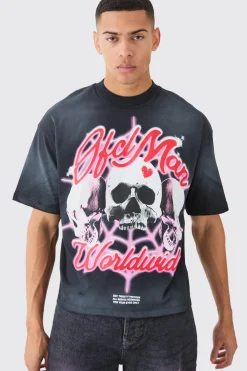 Oversized Boxy Skull Graphic Washed Heavyweight T-shirt | UK^boohooMAN Best