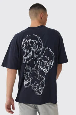 Oversized Boxy Skull Line Drawing Back Print T-Shirt | UK^boohooMAN Hot
