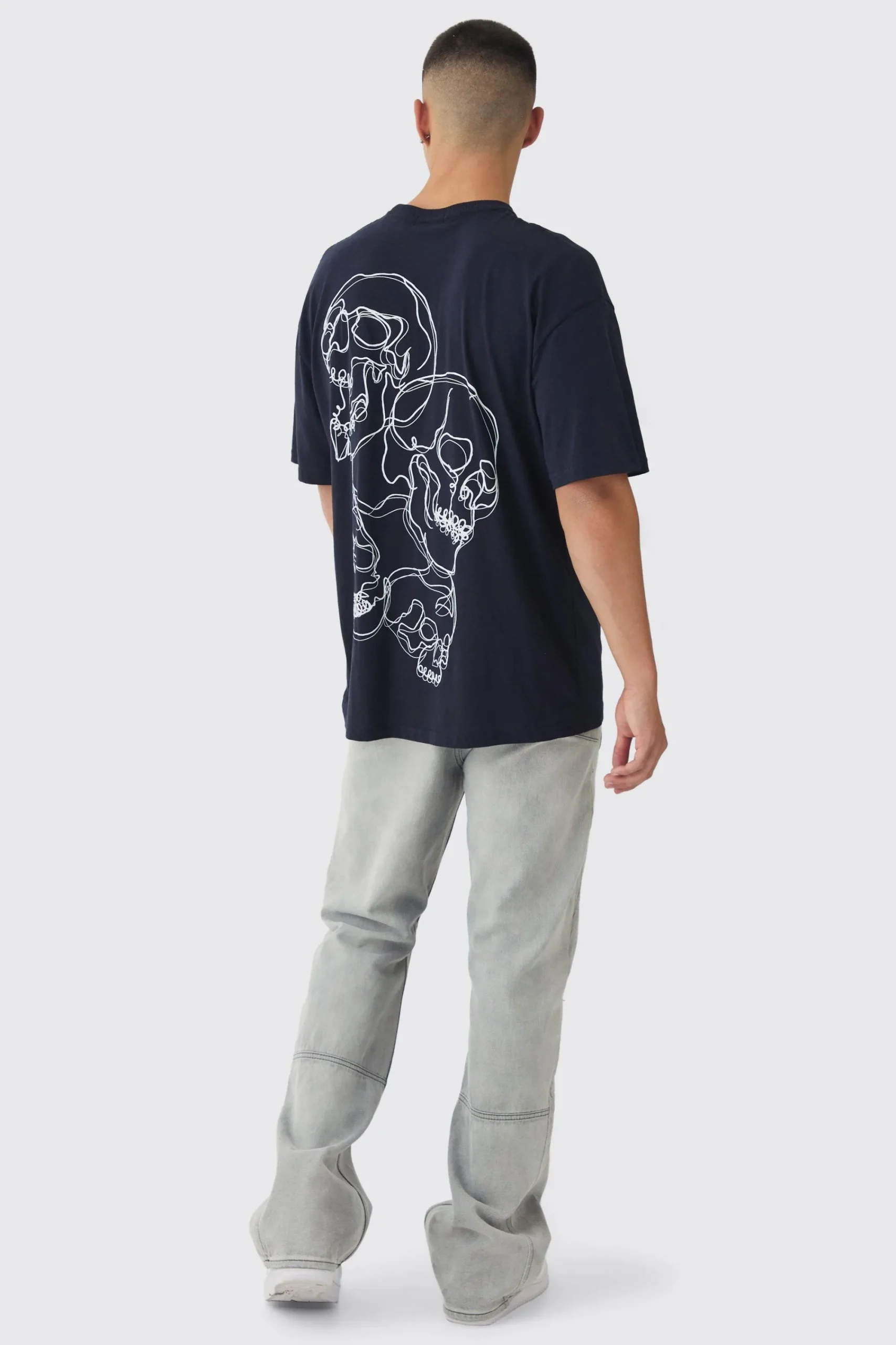 Oversized Boxy Skull Line Drawing Back Print T-Shirt | UK^boohooMAN Hot