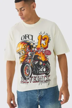 Oversized Boxy Skull Racing Print T-Shirt | UK^boohooMAN New