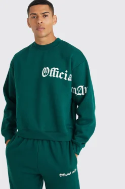 boohooMAN Oversized Boxy Slogan Sweatshirt Tracksuit | UK| Tracksuits