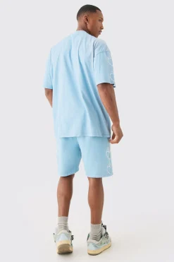 boohooMAN Oversized Boxy Spray Wash Multi Heart T-shirt & Short Set | UK| Sets & Co-Ords|Tracksuits