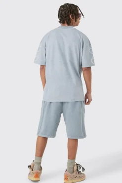 boohooMAN Oversized Boxy Spray Wash Multi Heart T-shirt & Short Set | UK| Sets & Co-Ords|Tracksuits