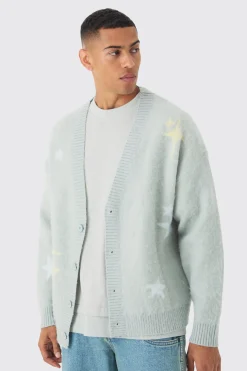 boohooMAN Oversized Boxy Star Brushed Knitted Cardigan | UK| Knitwear