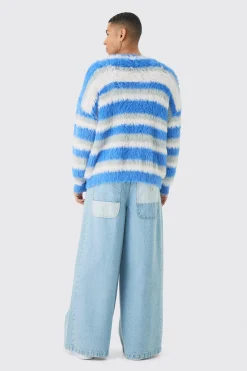 boohooMAN Oversized Boxy Super Fluffy Stripe Jumper | UK| Knitwear