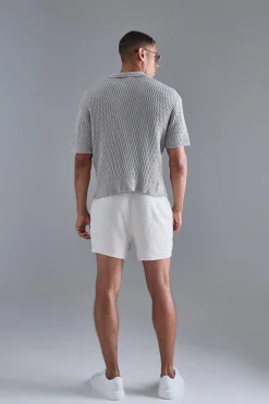 boohooMAN Oversized Boxy Textured Open Stitch Polo | UK| Knitwear
