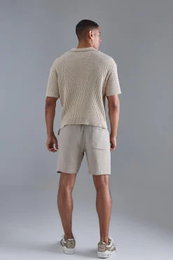boohooMAN Oversized Boxy Textured Open Stitch Polo | UK| Knitwear