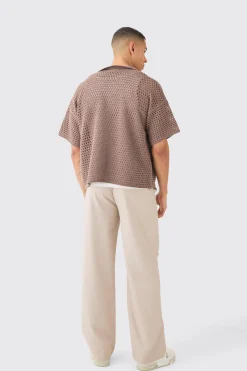 boohooMAN Oversized Boxy Textured Open Stitch Knit Shirt In | UK| Shirts|Knitwear