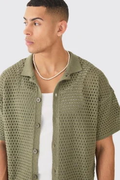 boohooMAN Oversized Boxy Textured Open Stitch Knit Shirt In | UK| Shirts|Knitwear
