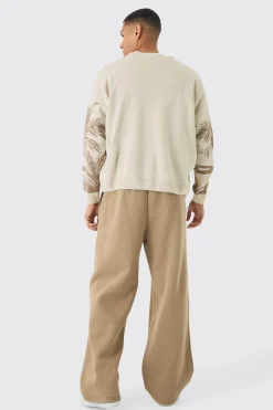 boohooMAN Oversized Boxy Tonal Scenic Drawing Knitted Cardigan | UK| Knitwear