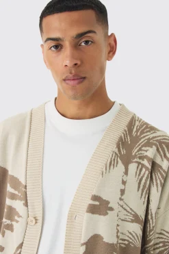 boohooMAN Oversized Boxy Tonal Scenic Drawing Knitted Cardigan | UK| Knitwear