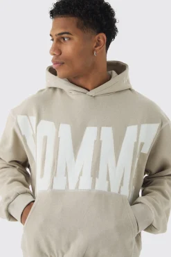 boohooMAN Oversized Boxy Twill Applique Contrast Stitch Hoodie | UK| Hoodies & Sweatshirts