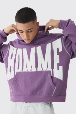 boohooMAN Oversized Boxy Twill Applique Contrast Stitch Hoodie | UK| Hoodies & Sweatshirts