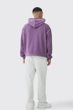 boohooMAN Oversized Boxy Twill Applique Contrast Stitch Hoodie | UK| Hoodies & Sweatshirts