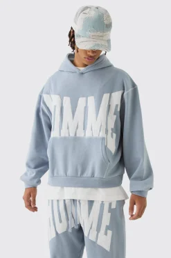 boohooMAN Oversized Boxy Twill Applique Contrast Stitch Hooded Tracksuit | UK| Tracksuits