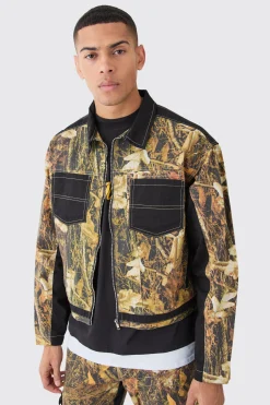 boohooMAN Oversized Boxy Twill Camo Harrington | UK| Coats & Jackets