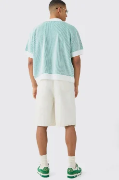 boohooMAN Oversized Boxy Two Tone Rib Knit Shirt | UK| Shirts