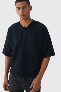 Oversized Boxy V Neck Reverse Loopback T-shirt | UK^boohooMAN Outlet
