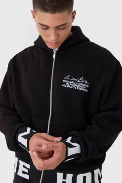 boohooMAN Oversized Boxy Varsity Printed Zip Through Hoodie | UK| Hoodies & Sweatshirts