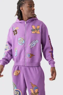 boohooMAN Oversized Boxy Varsity Zip Through Hooded Tracksuit | UK| Tracksuits