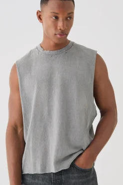 Oversized Boxy Wash Distressed Neck Tank | UK^boohooMAN Sale