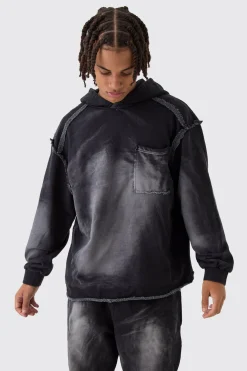 boohooMAN Oversized Boxy Washed Applique Hooded Tracksuit | UK| Tracksuits