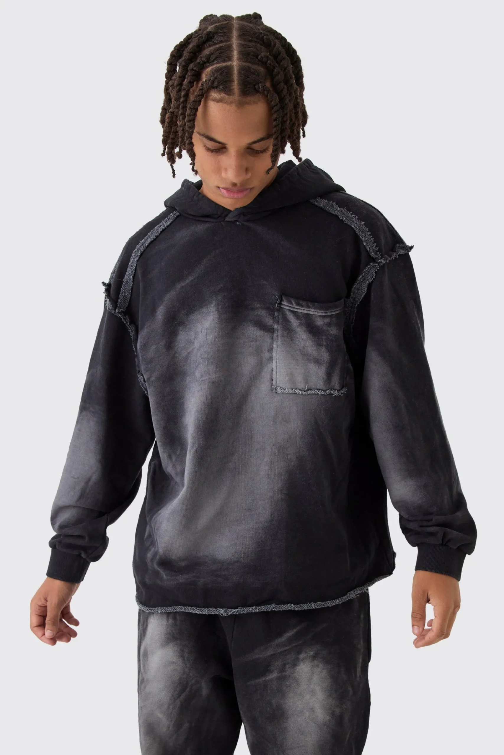 boohooMAN Oversized Boxy Washed Applique Hooded Tracksuit | UK| Tracksuits