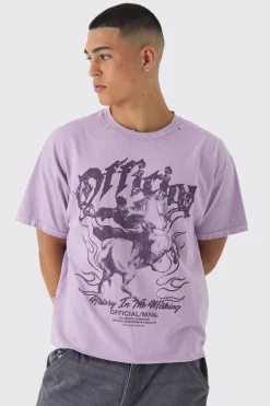 Oversized Boxy Washed Distressed Printed T-Shirt | UK^boohooMAN Discount