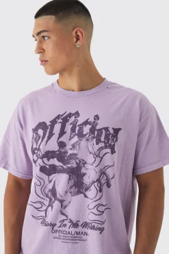 Oversized Boxy Washed Distressed Printed T-Shirt | UK^boohooMAN Discount