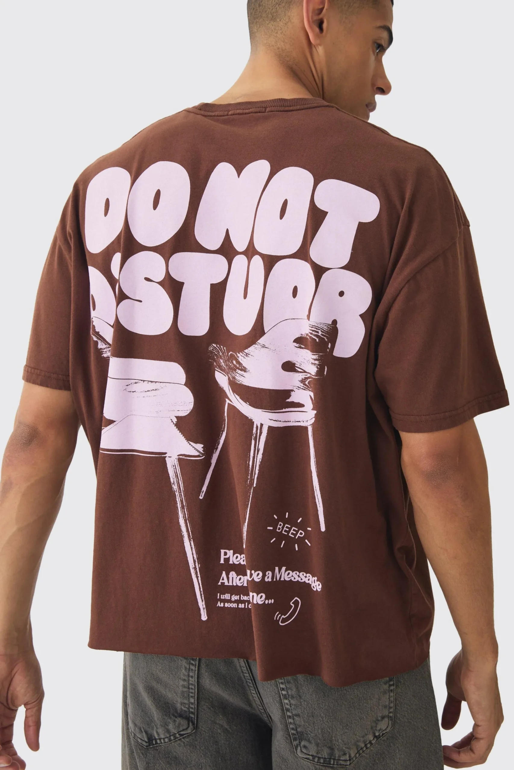 Oversized Boxy Washed Do Not Disturb Print T-Shirt | UK^boohooMAN Online