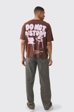 Oversized Boxy Washed Do Not Disturb Print T-Shirt | UK^boohooMAN Online
