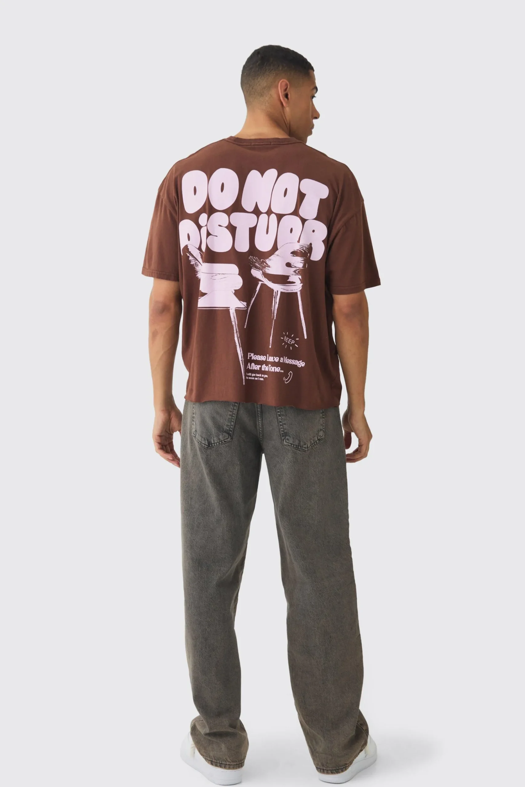 Oversized Boxy Washed Do Not Disturb Print T-Shirt | UK^boohooMAN Online