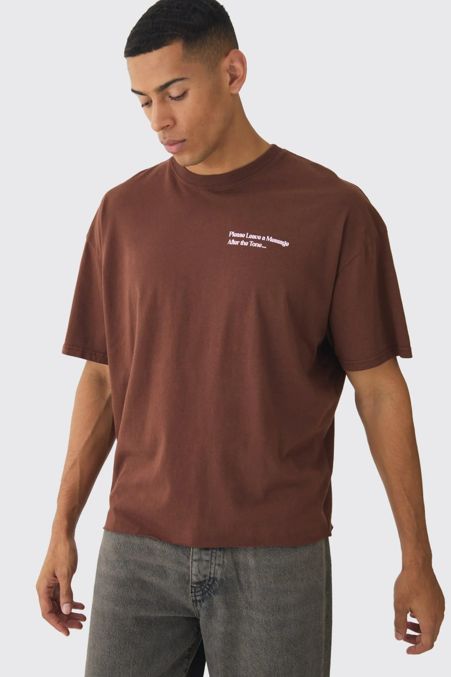 Oversized Boxy Washed Do Not Disturb Print T-Shirt | UK^boohooMAN Online