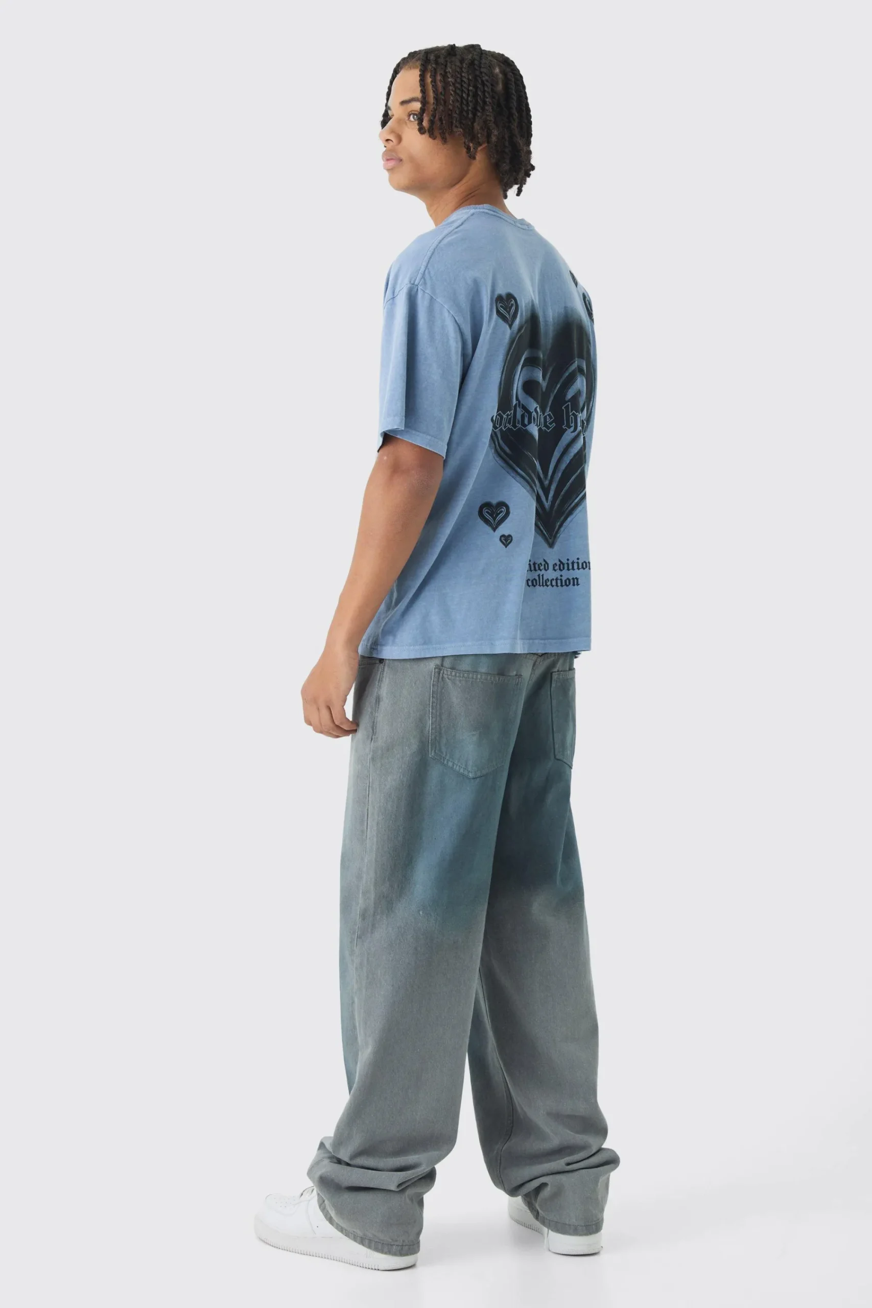 Oversized Boxy Washed Heart Print T-Shirt | UK^boohooMAN Outlet