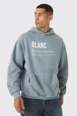 boohooMAN Oversized Boxy Washed Highbuild Blanc Print Hoodie | UK| Hoodies & Sweatshirts