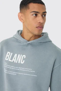boohooMAN Oversized Boxy Washed Highbuild Blanc Print Hoodie | UK| Hoodies & Sweatshirts