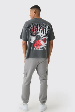 Oversized Boxy Washed Large Scale Renaissance Back Print T-Shirt | UK^boohooMAN